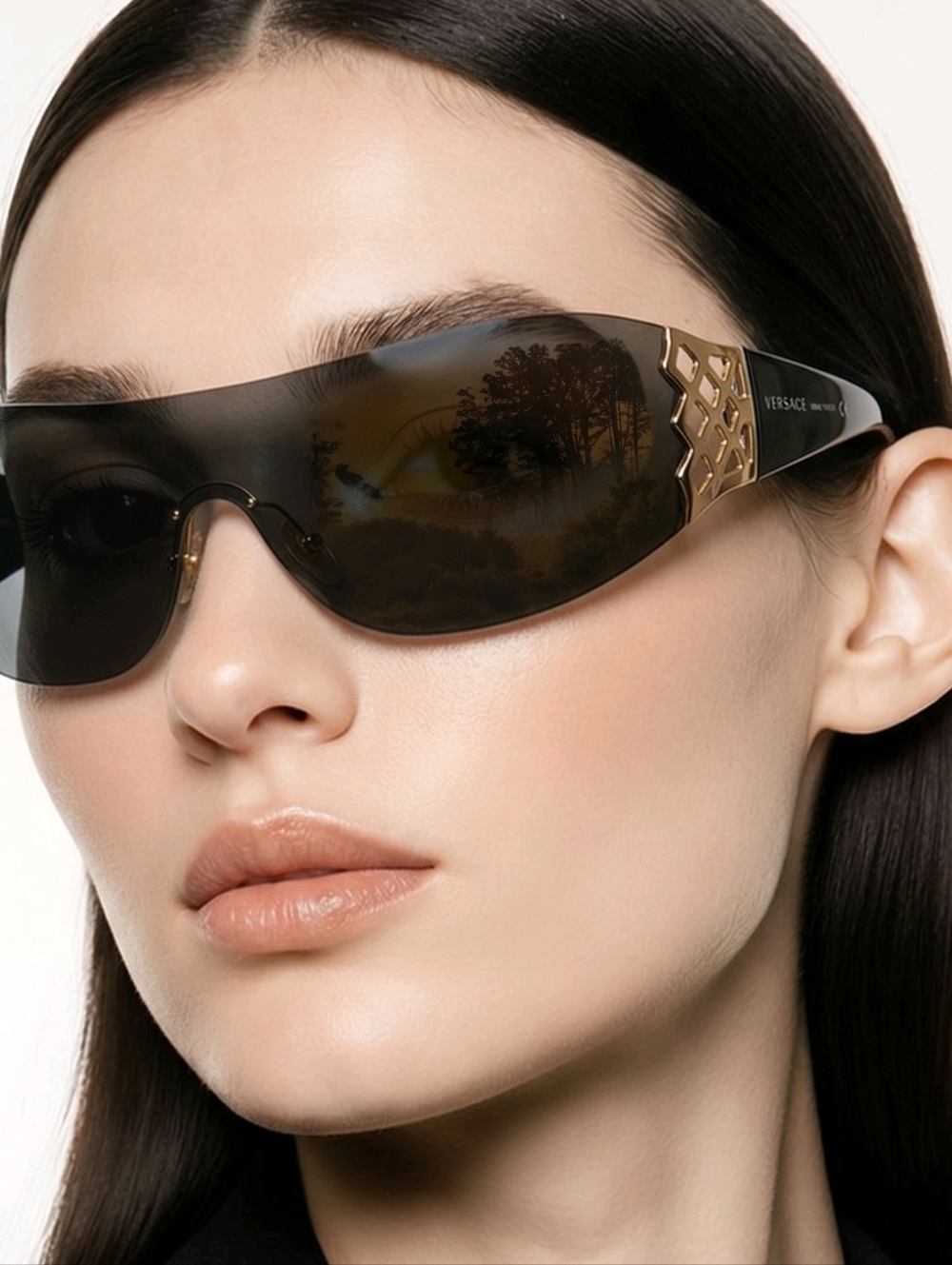 📣 Authentic Versace 4158 Wrap Sunglasses 😎 GB187 Lens Grey Black Like 🆕😍🎁